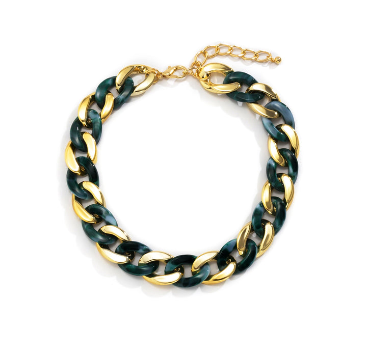 White & Green Large Chunky Acrylic Chain Gold Necklace