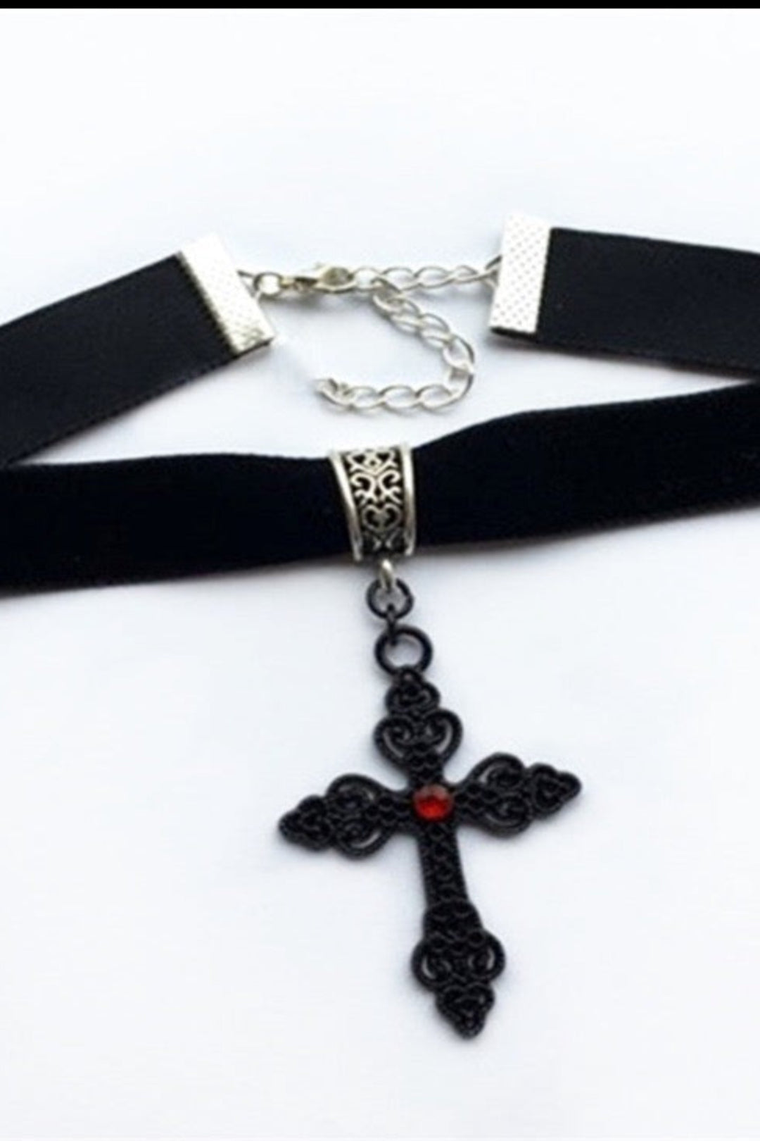 Chunky Black Gothic Cross Choker Necklace