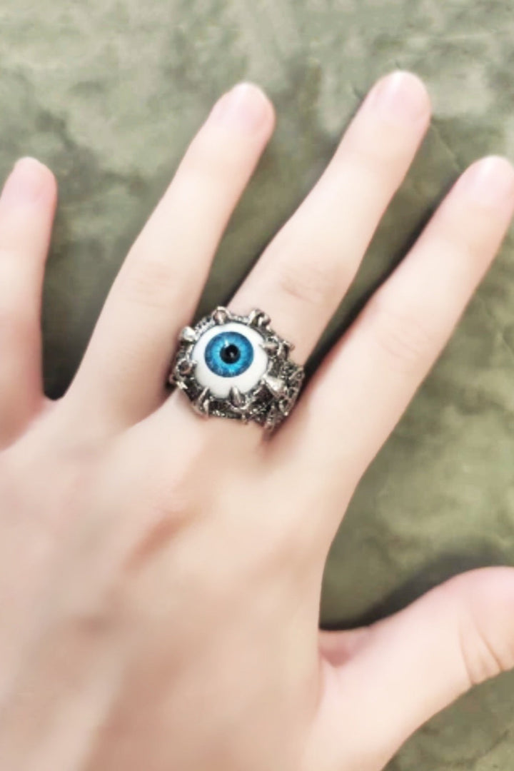 Chunky Blue Evil Eye Metallic Silver Ring