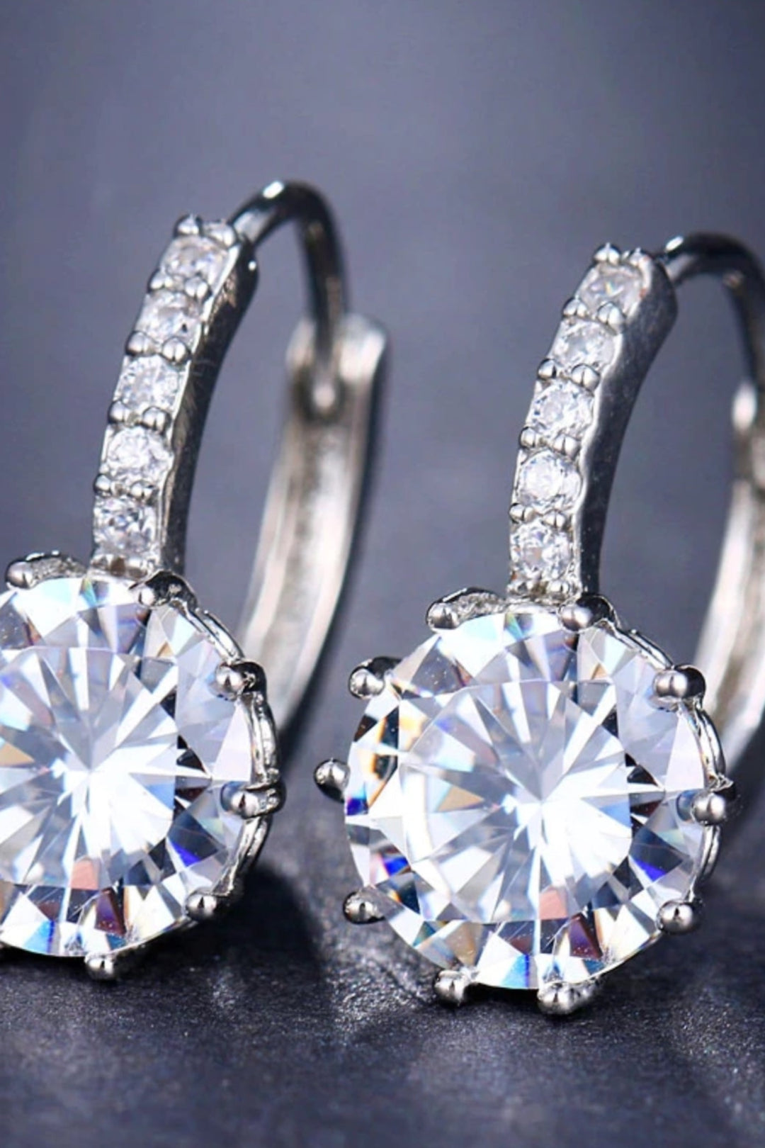 Silver Crystal Rhinestone Drop Leverback Earrings