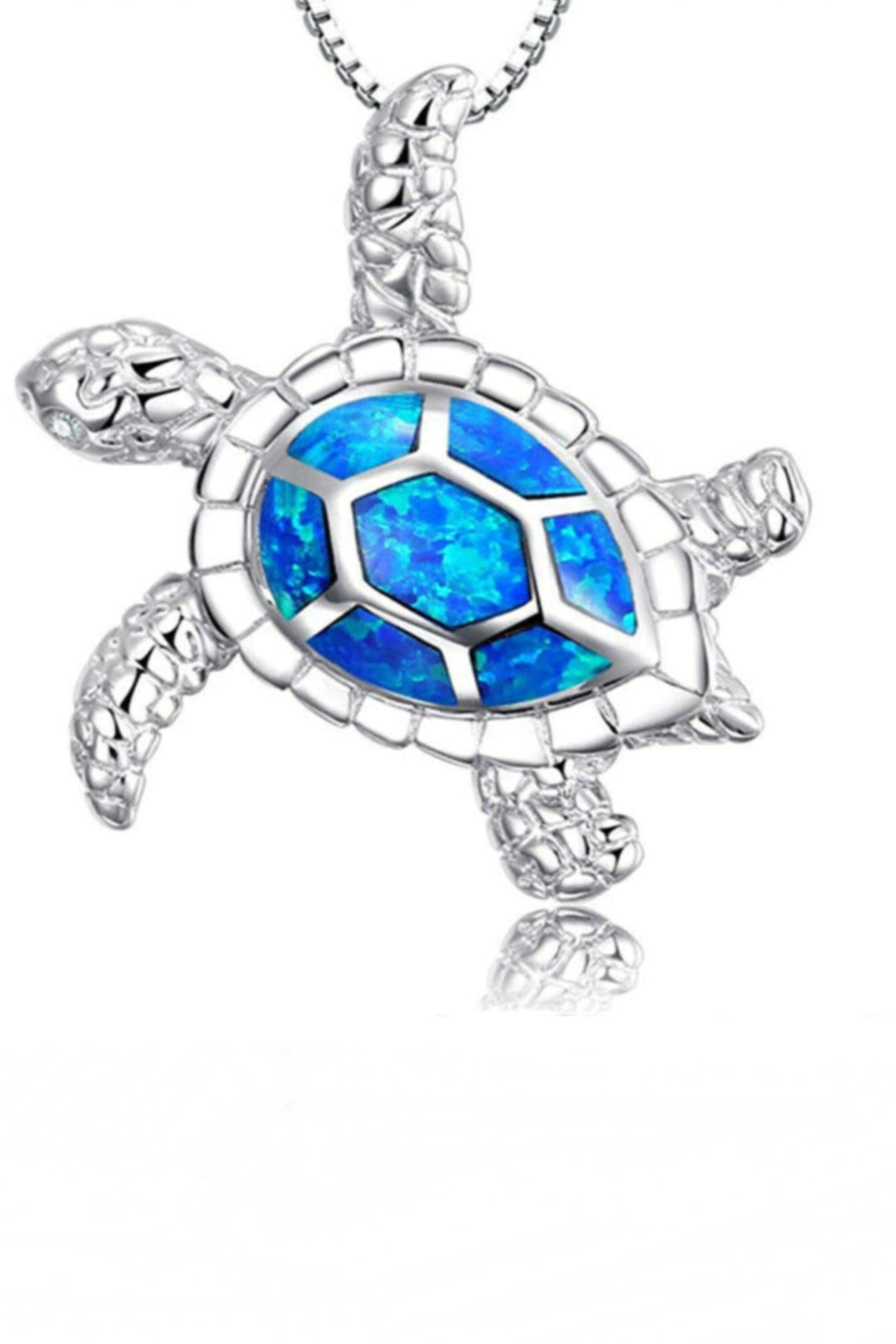 Dainty Blue Crystal Rhinestone Embellished Ocean Turtle Pendant Silver Chain Necklace