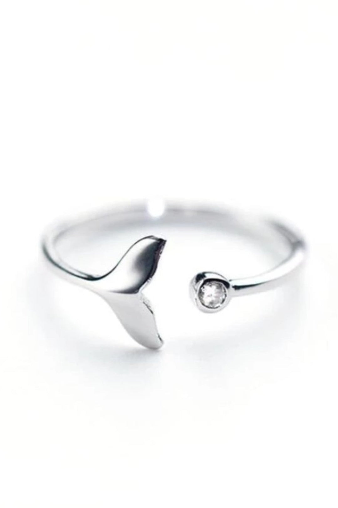 Minimalistic Silver Plated Rhinestone Crystal Fishtail Ring