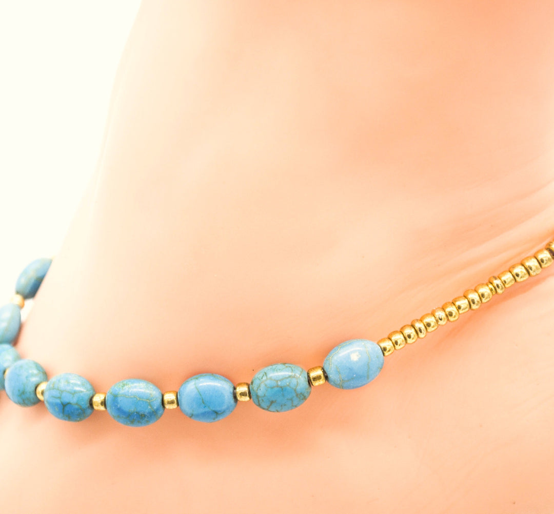 Natural Healing Turquoise Crystal Gemstone Beading Anklets