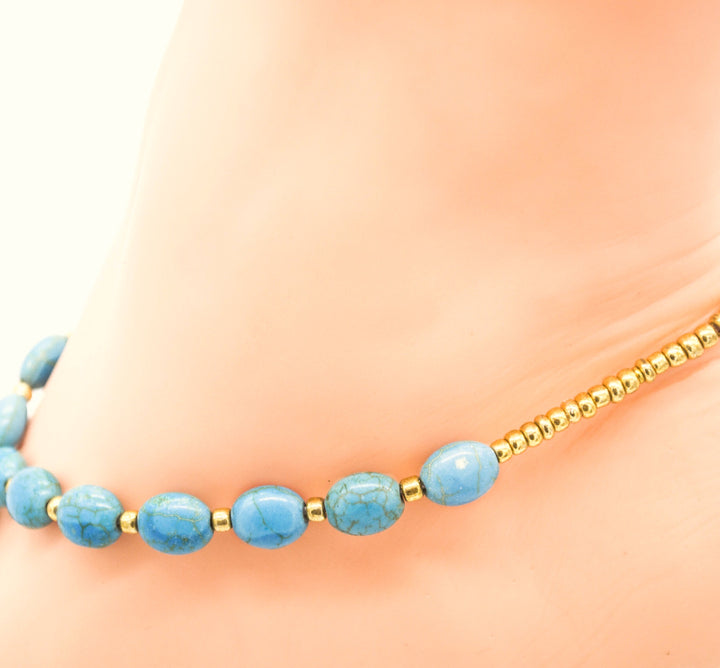 Natural Healing Turquoise Crystal Gemstone Beading Anklets