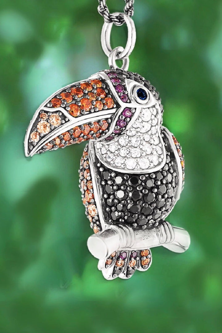 Crystal Toucan Pendant in Sterling Silver, Bird Crystal Pendant