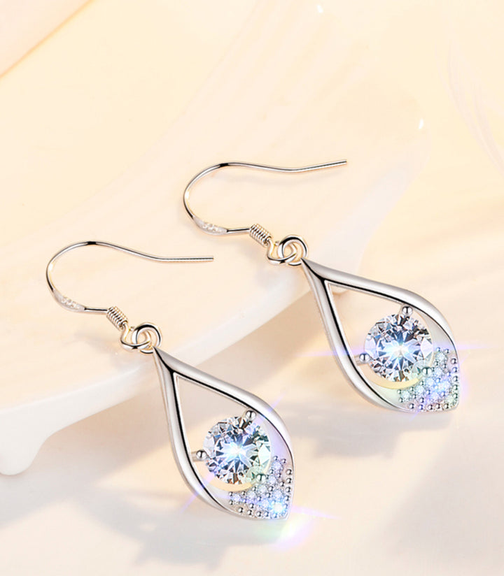 Silver Teardrop Shape Long Cubic Zirconia Crystal Drop Earrings