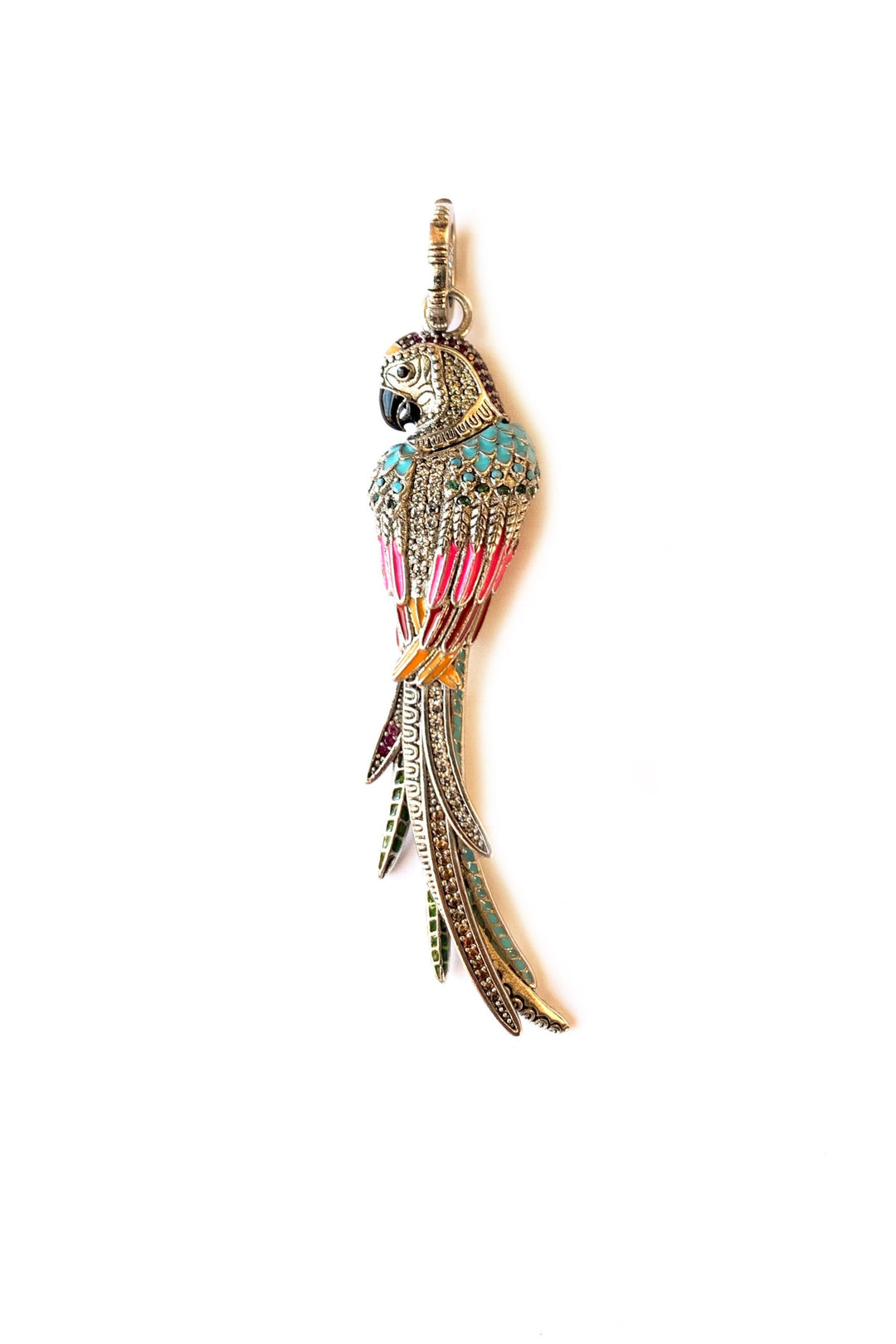 Multi Color Crystal Parrot Pendant, Sterling Silver Crystal Enamel Pendant