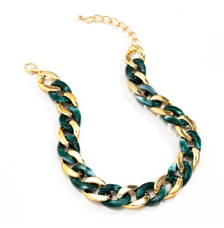 White & Green Large Chunky Acrylic Chain Gold Necklace