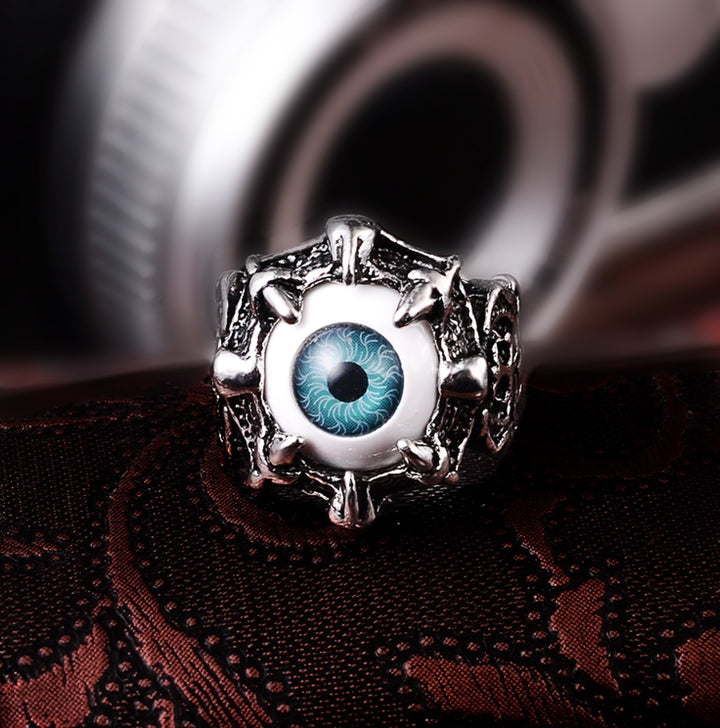 Chunky Blue Evil Eye Metallic Silver Ring