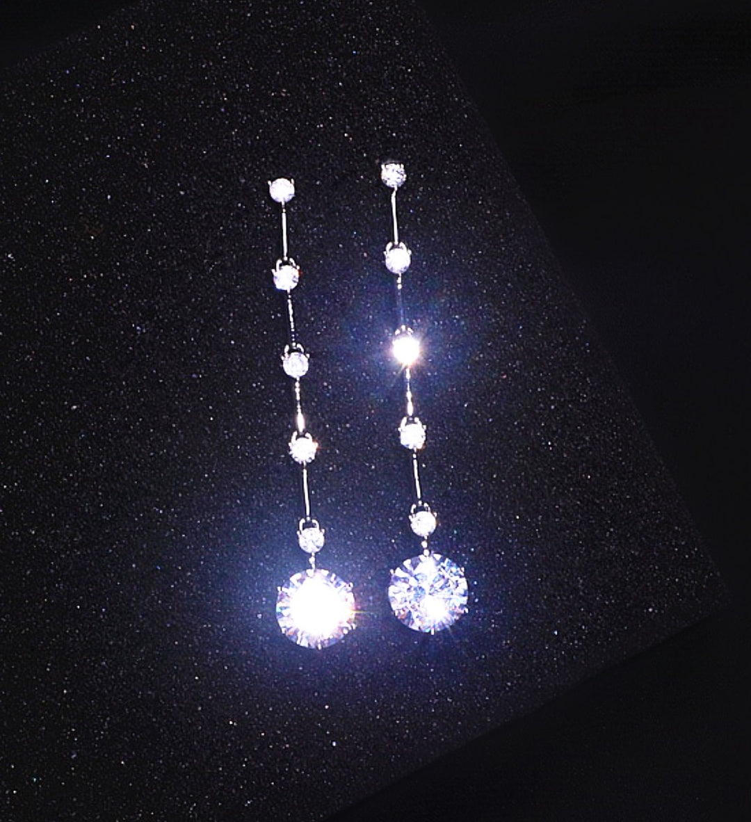 Long Cubic Zirconia Crystal Dangle Drop Earrings, Silver finish