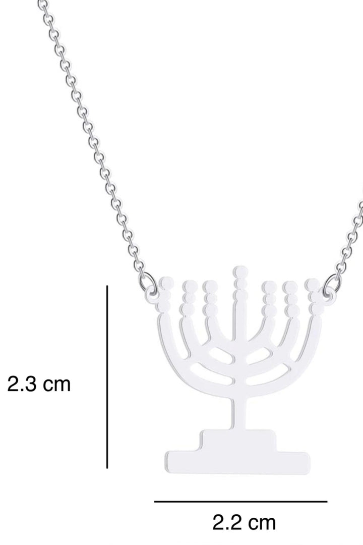 Hanukkah Candle Menorah Lamp Stand Pendant Necklace, Religious Jewish Pendant Necklace