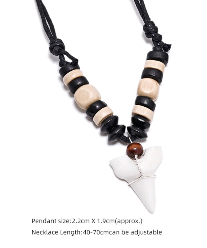 Vegan Leather Faux Tooth Pendant & Beaded Metal Decor Rope Chain Necklace (48 Hour Dispatch)