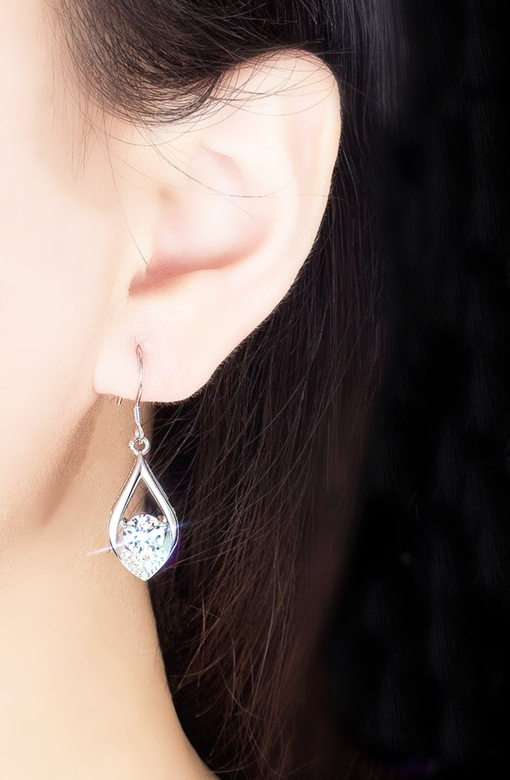 Silver Teardrop Shape Long Cubic Zirconia Crystal Drop Earrings