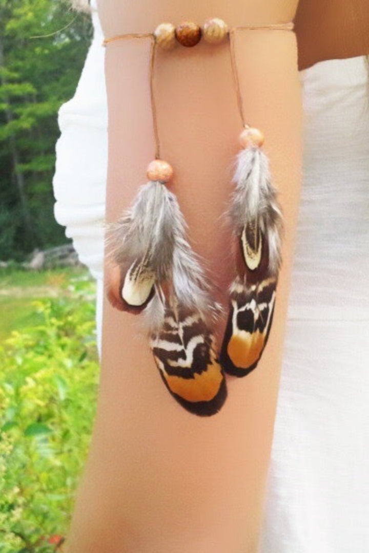 Y2K Festival Owl Feather Beaded Armlet Arm Cuff, Arm Bracelet