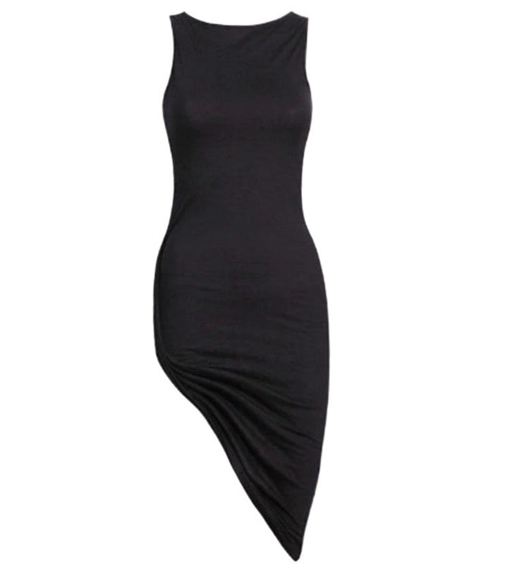 Black Bodycon Split Thigh Side Slit Sleeveless Midi Dress