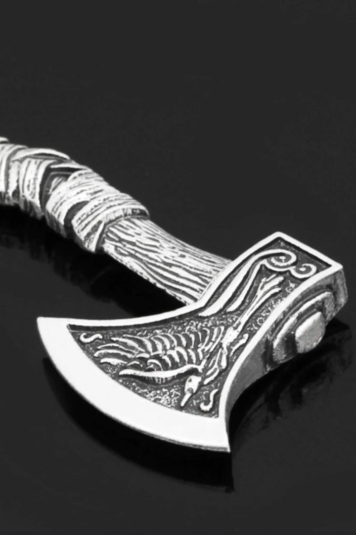 Chunky Viking Axe Pendant Silver Metal Rope Chain Necklace