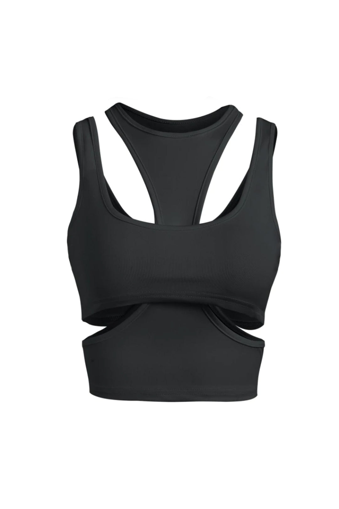 Criss Cross Cut Out Two Piece Layered Black Underboob Racer Crop Top - Hayati London