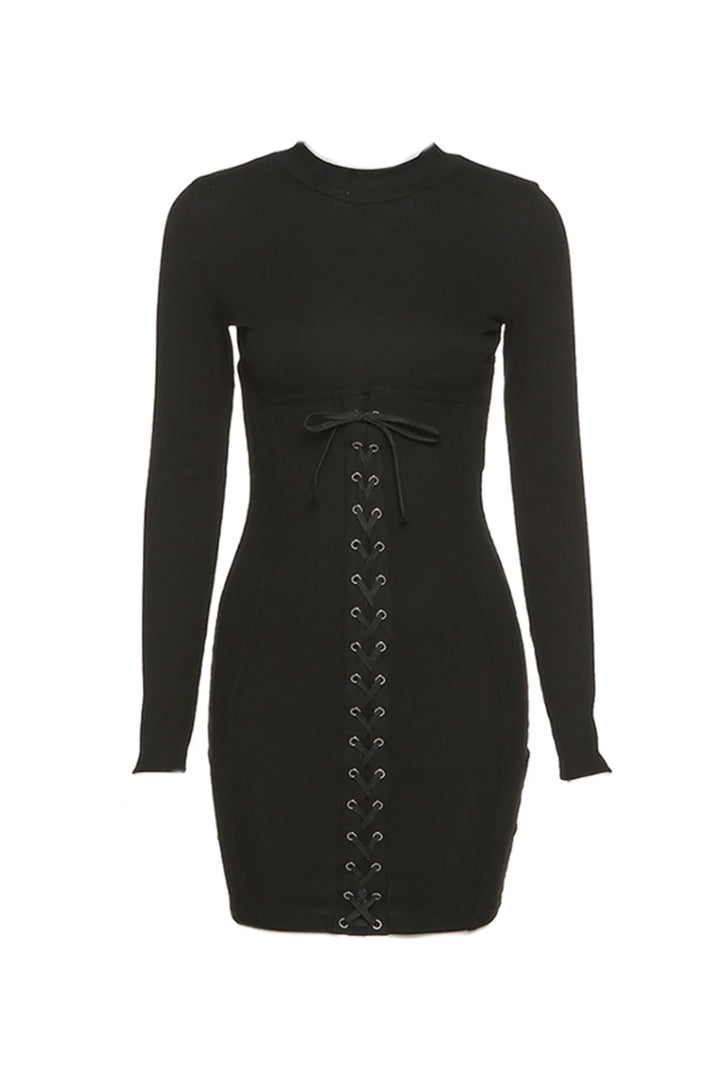 Lace Me Up Long Sleeve Bodycon Dress - Hayati London