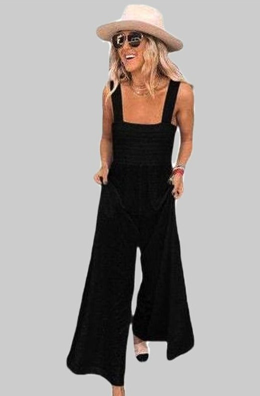 Sleeveless Square Neck Flared Wide Leg Jumpsuit - Hayati London