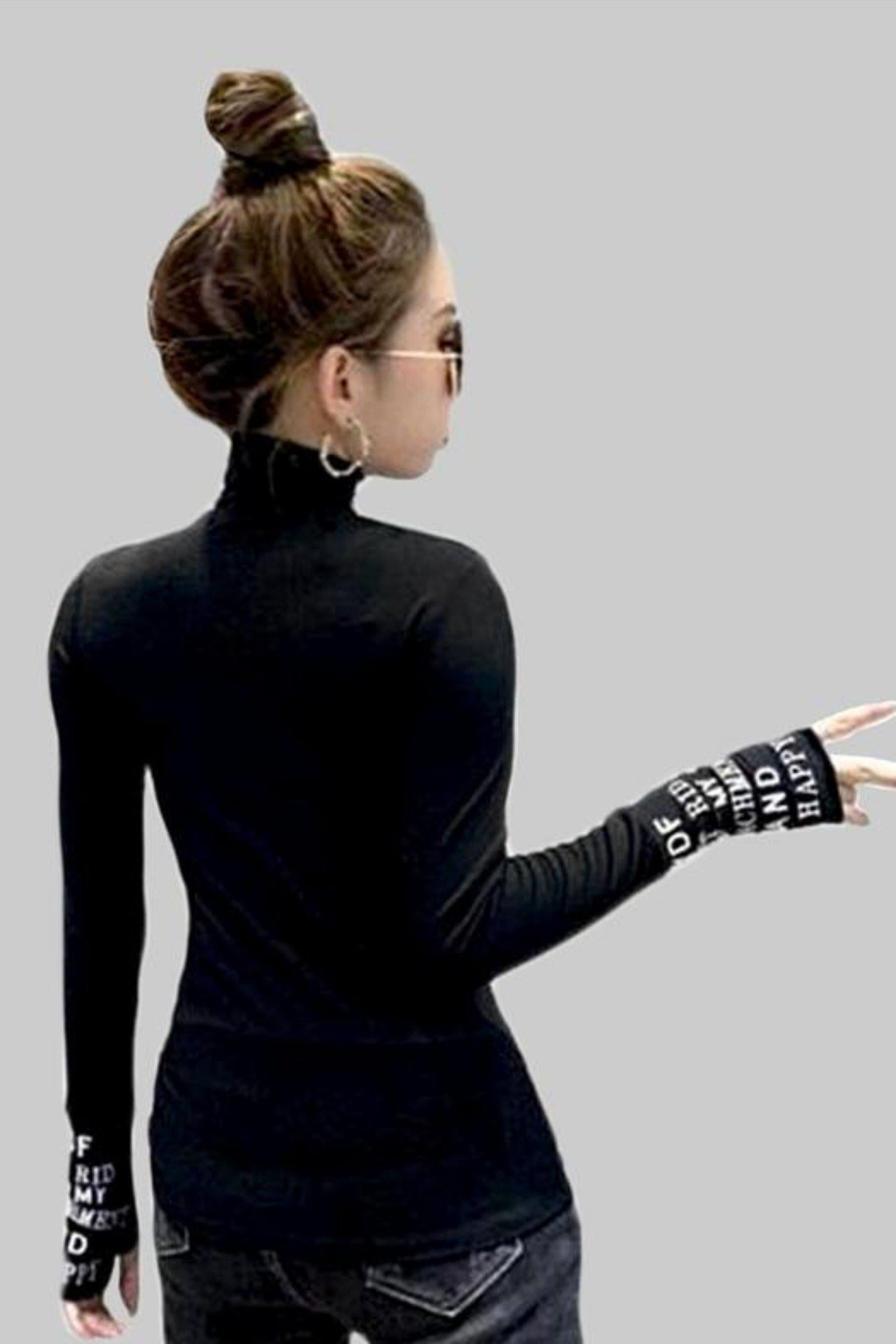 Black turtleneck clearance with thumb holes