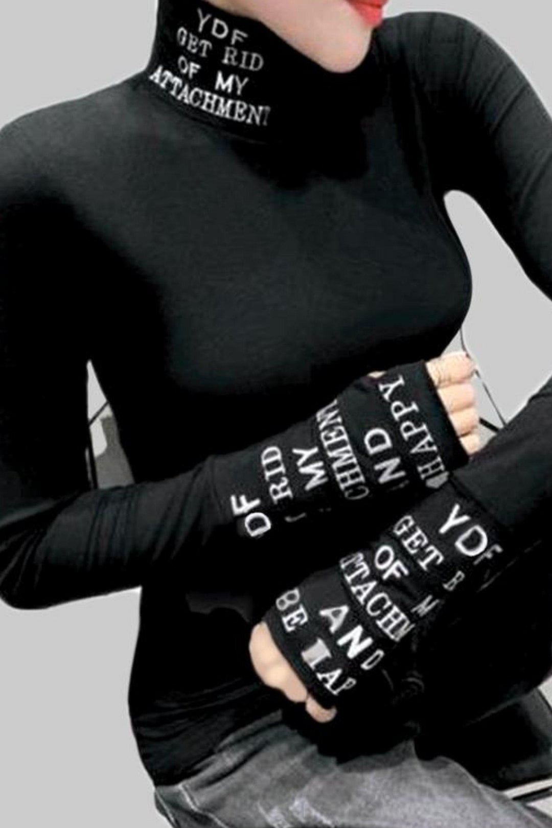 Attachment Issuez Black Long Sleeve Thumb Hole Turtleneck Top - Hayati London