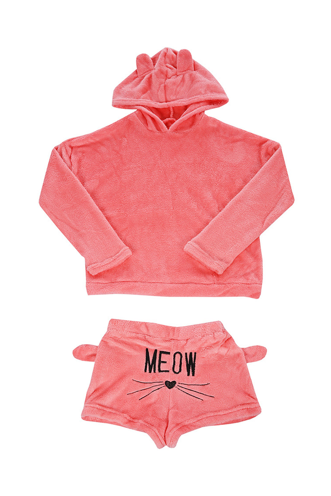 Y2K Velour Kitty Graphic Design Tracksuit Set, Crop Top & Shorts Loungewear Set