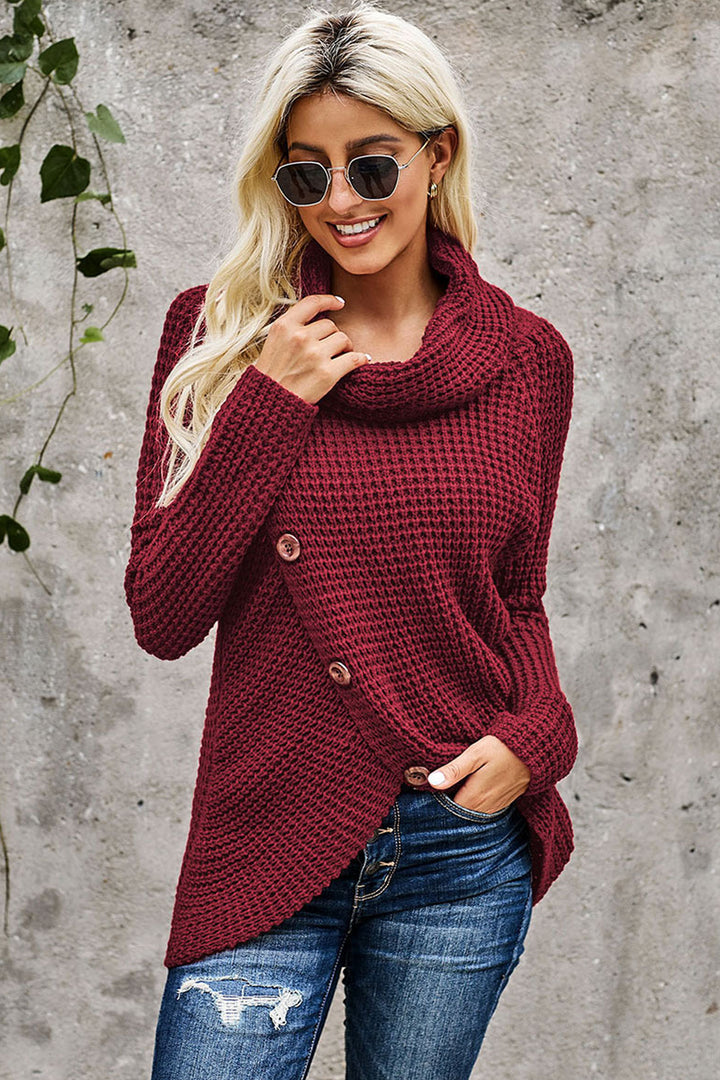 Oversized Wool Knit Look Diagonal Button Up Jumper, Available in 6 Colors