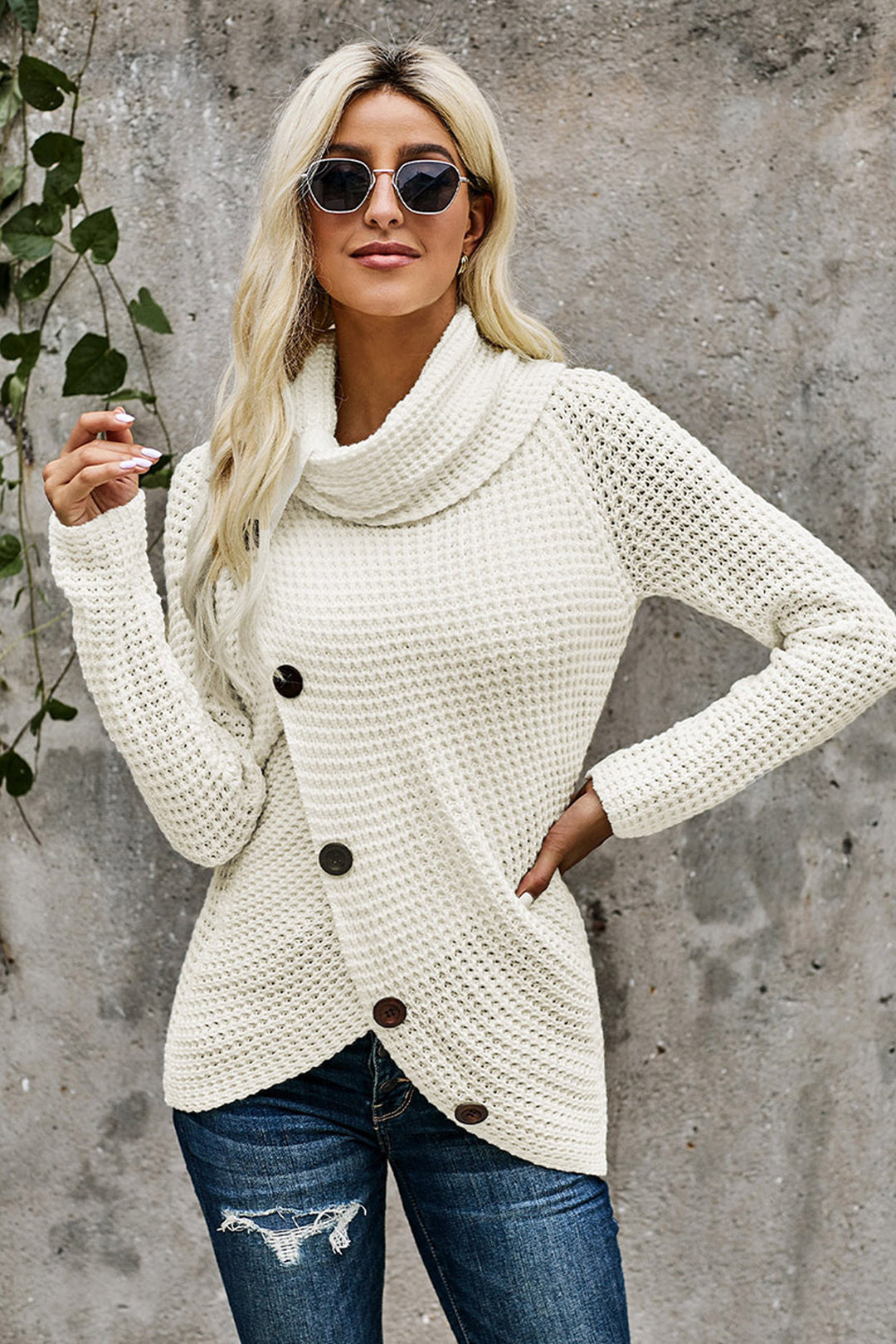 Oversized Wool Knit Look Diagonal Button Up Jumper, Available in 6 Colors