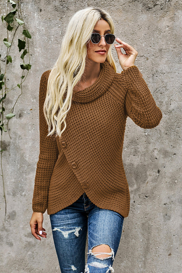 Oversized Wool Knit Look Diagonal Button Up Jumper, Available in 6 Colors