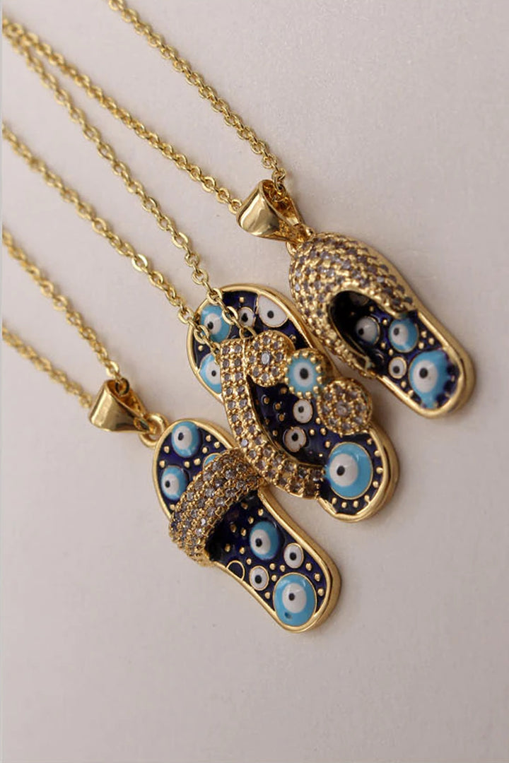 Blue Evil Eye Pendant Gold Necklace, Rhinestone Crystal Chain Necklace