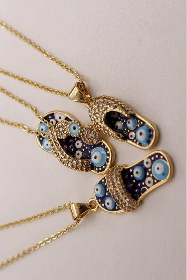 Blue Evil Eye Pendant Gold Necklace, Rhinestone Crystal Chain Necklace