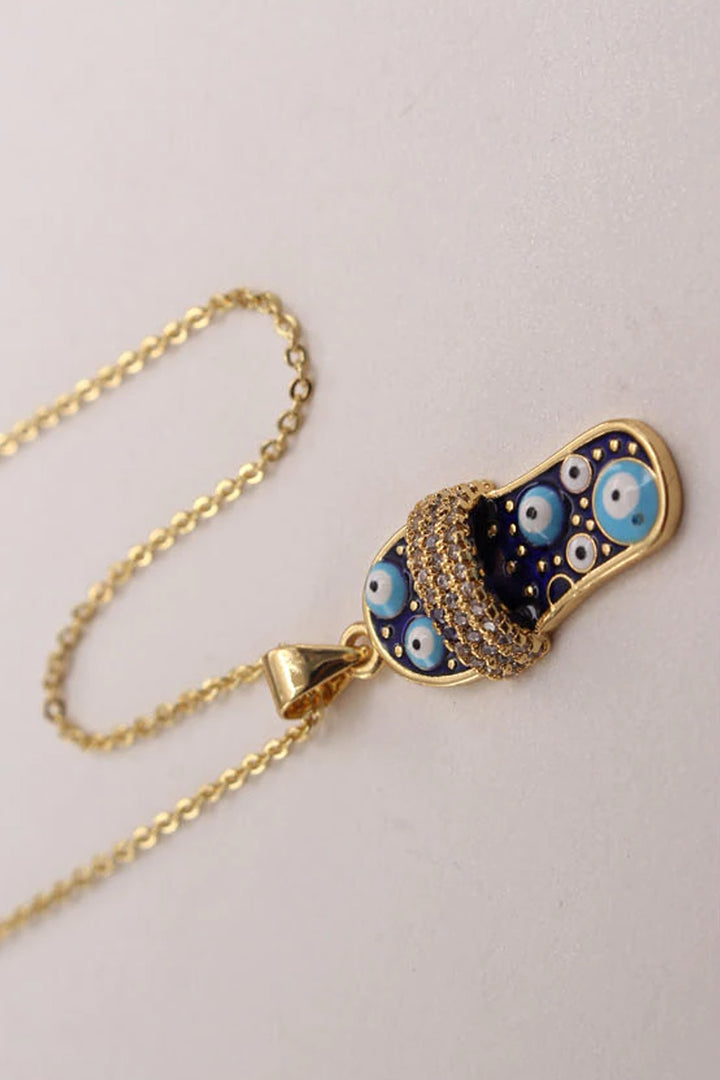 Blue Evil Eye Pendant Gold Necklace, Rhinestone Crystal Chain Necklace