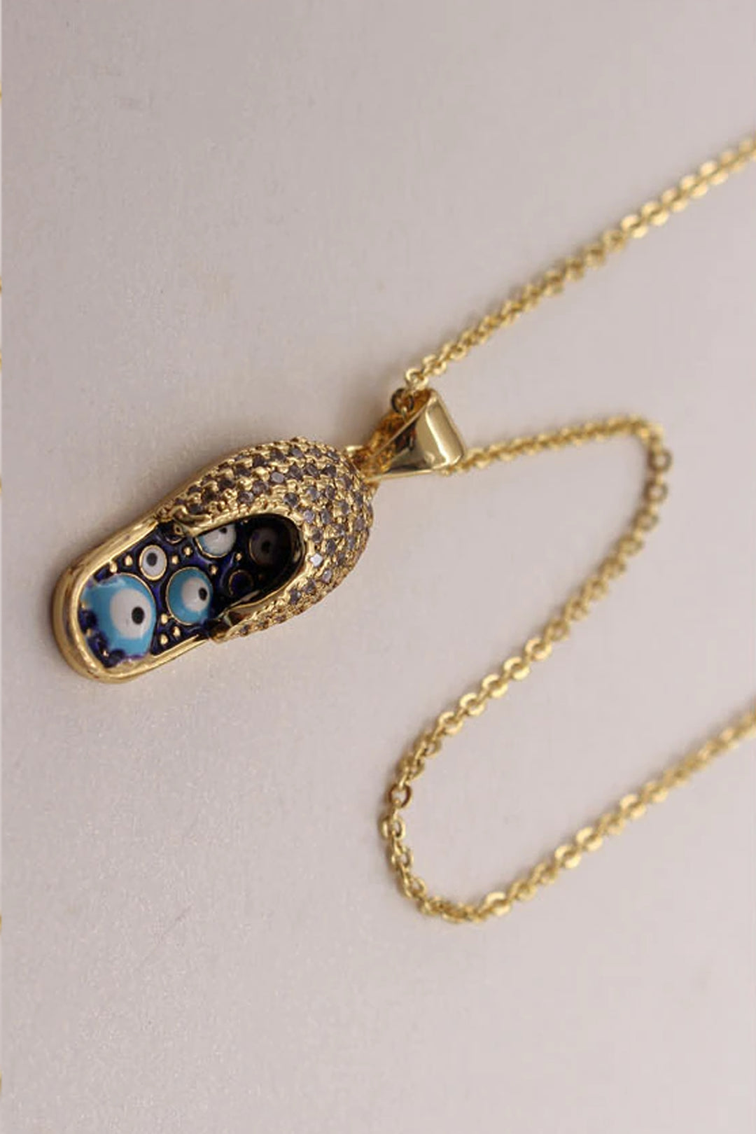 Blue Evil Eye Pendant Gold Necklace, Rhinestone Crystal Chain Necklace