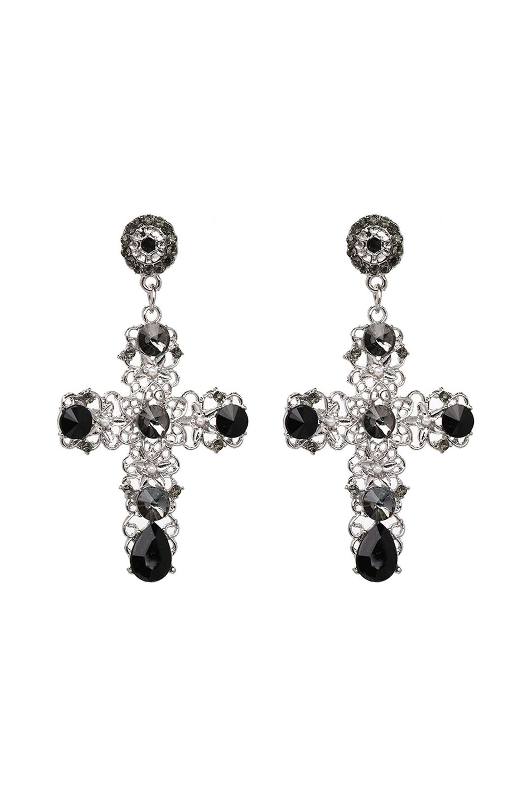 Gothic Black Rhinestone Embellished Crucifix Cross Drop Earrings, Available in Gold & Silver  (48 Hour Dispatch)