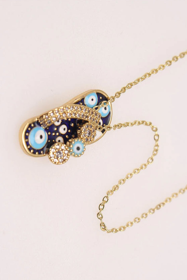 Blue Evil Eye Pendant Gold Necklace, Rhinestone Crystal Chain Necklace