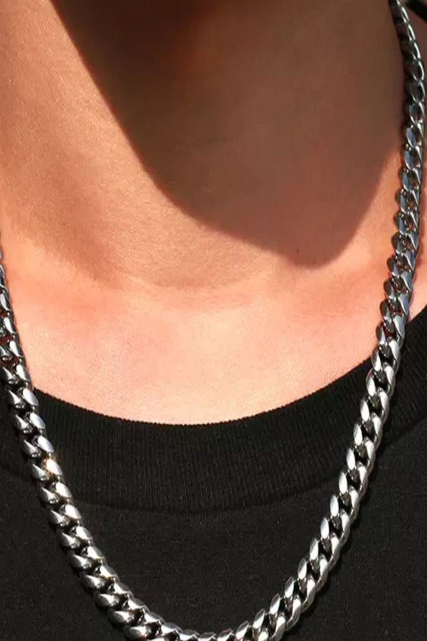 Choker Necklace, Wide Cuban Link, Stainless Steel Chain - Hayati London