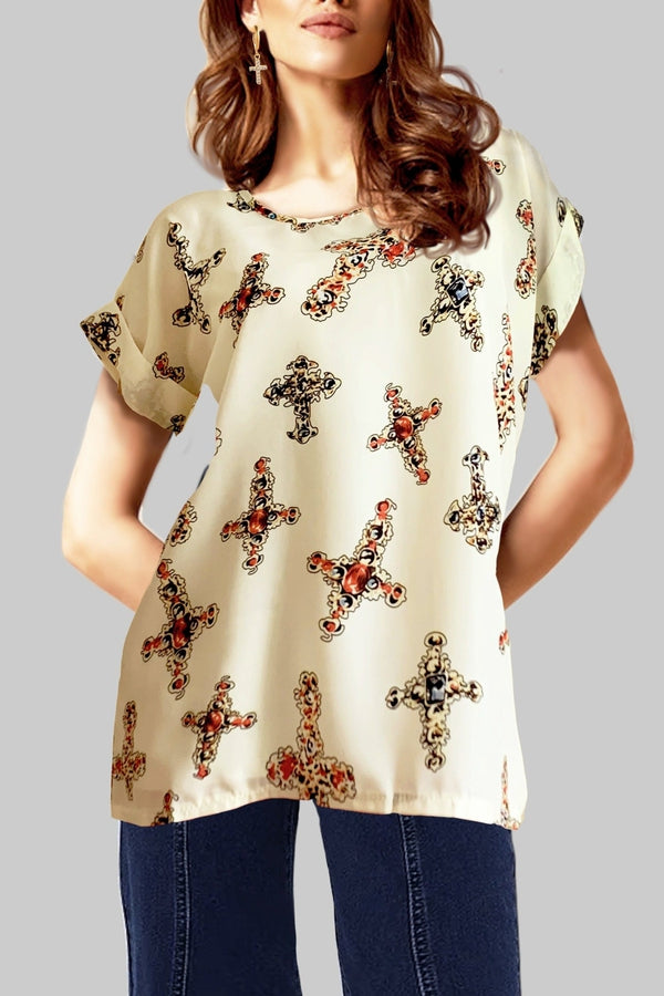 Cross Your T's Crucifix Print Oversized Tee - Hayati London