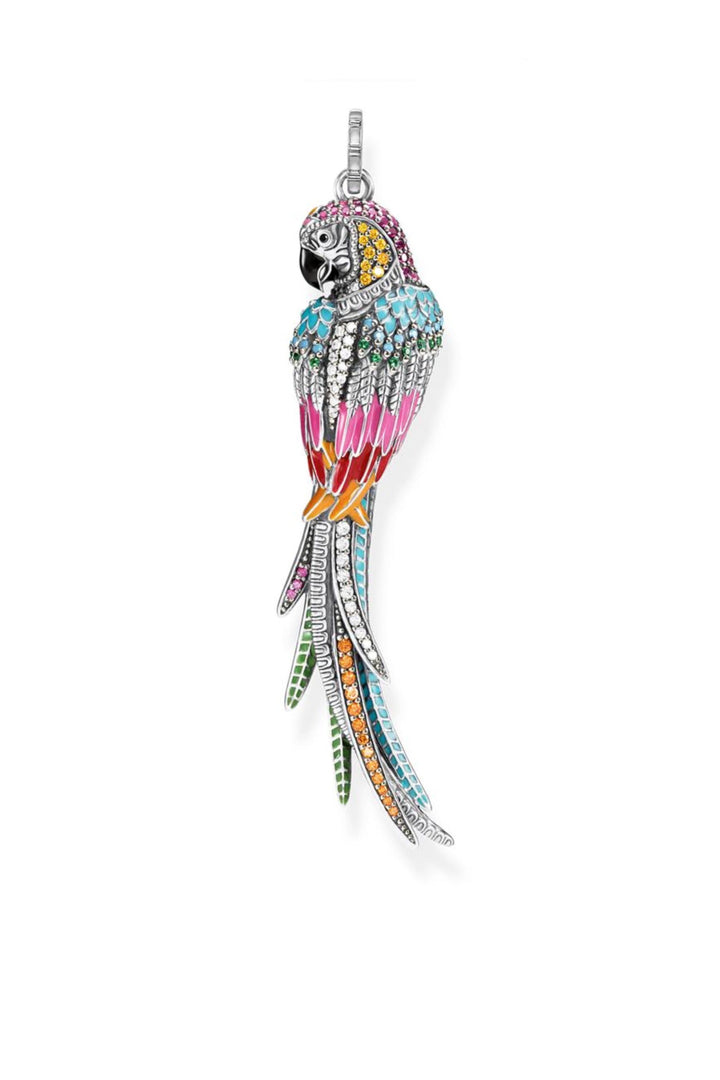 Multi Color Crystal Parrot Pendant, Sterling Silver Crystal Enamel Pendant