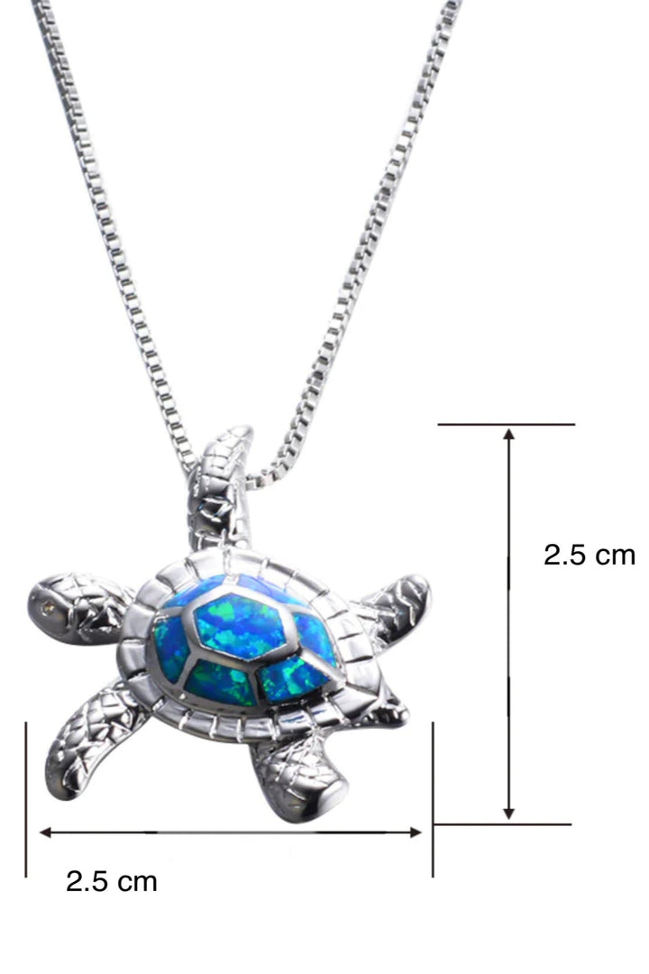 Dainty Blue Crystal Rhinestone Embellished Ocean Turtle Pendant Silver Chain Necklace