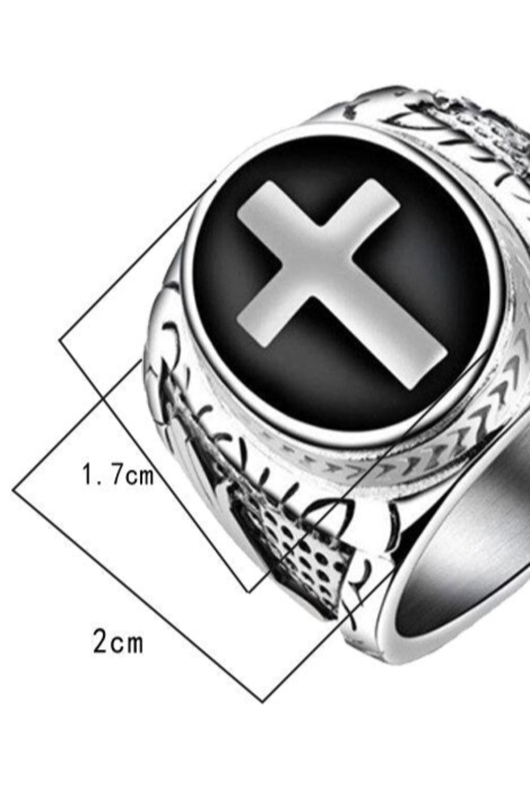 Silver Gothic Roman Detailing Cross Ring, Unisex Cross Crucifix Jewelry