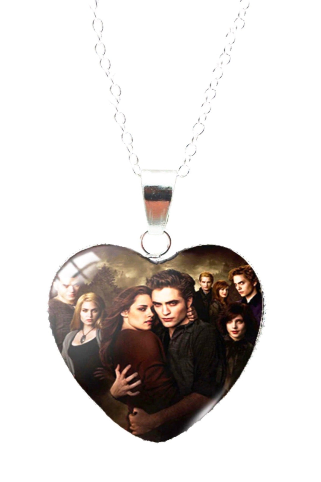 Gothic Twilight Heart Pendant Silver Chain Necklace