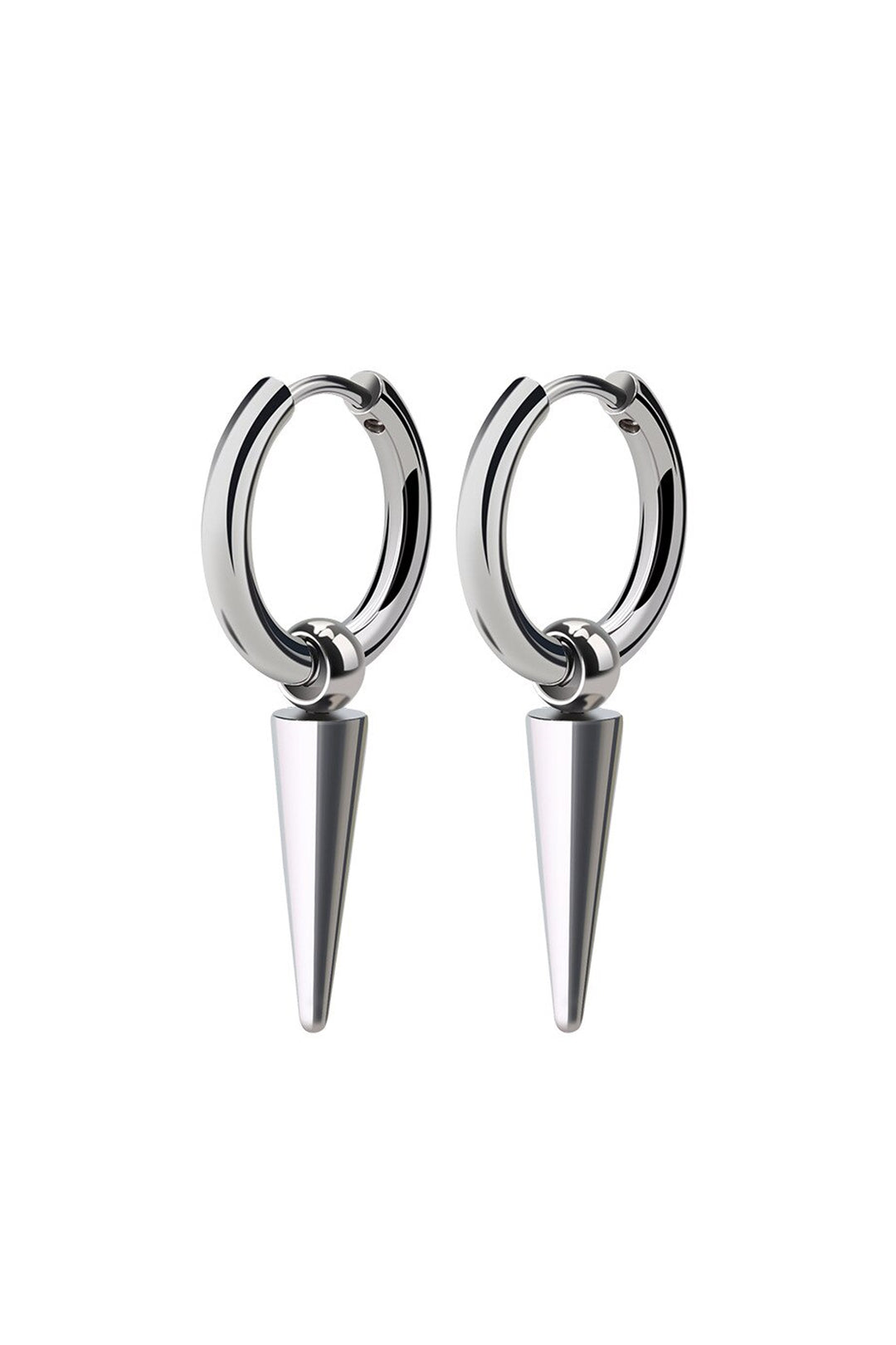 Chunky Spike Hoop Dangle Drop Charm Earrings, Available in Silver & Black Tint