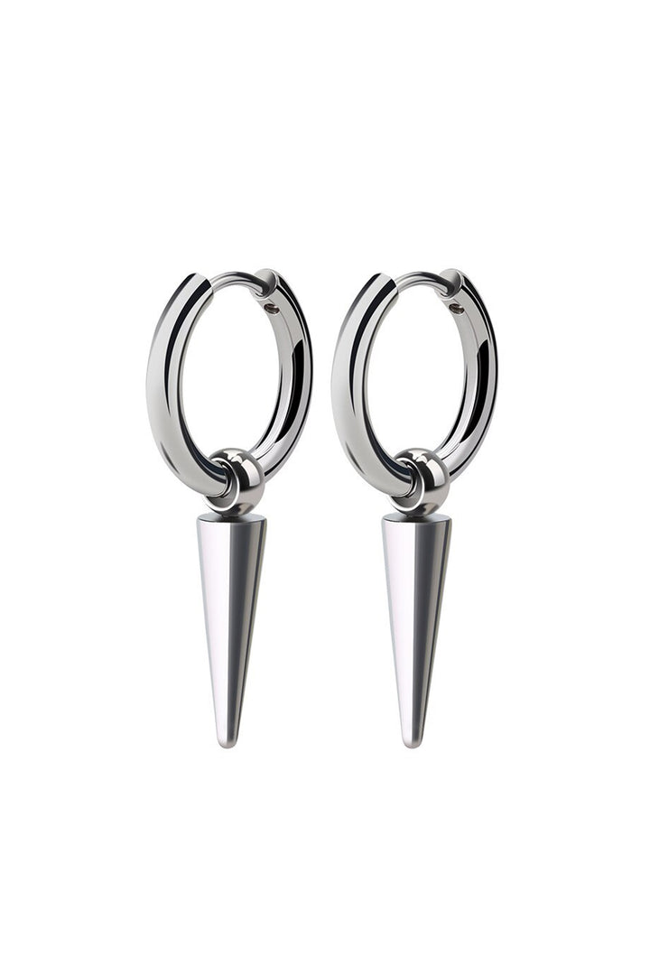 Chunky Spike Hoop Dangle Drop Charm Earrings, Available in Silver & Black Tint