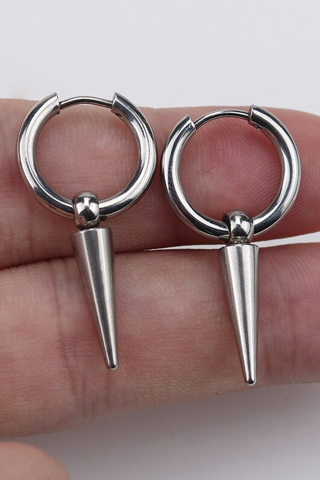 Chunky Spike Hoop Dangle Drop Charm Earrings, Available in Silver & Black Tint