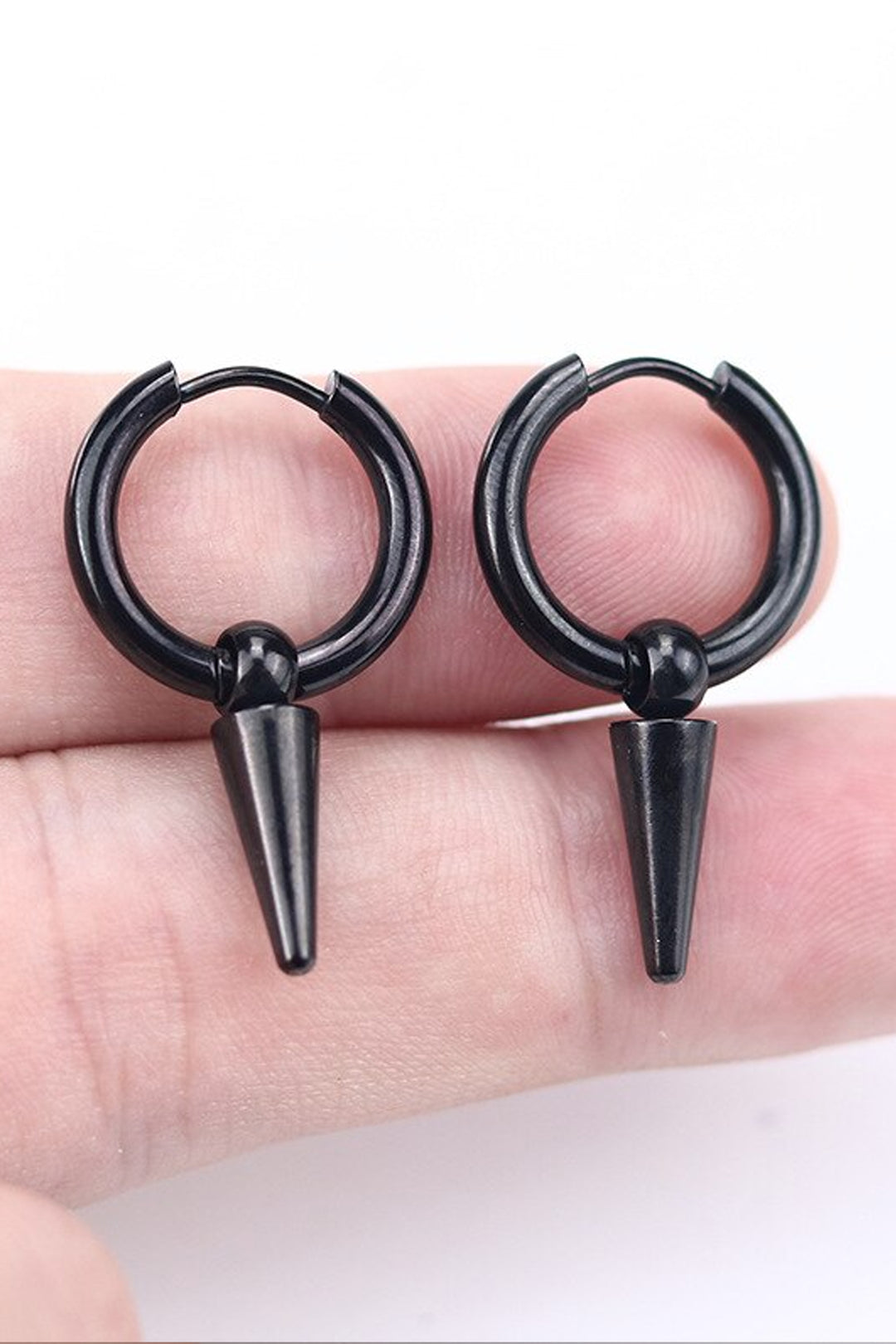 Chunky Spike Hoop Dangle Drop Charm Earrings, Available in Silver & Black Tint