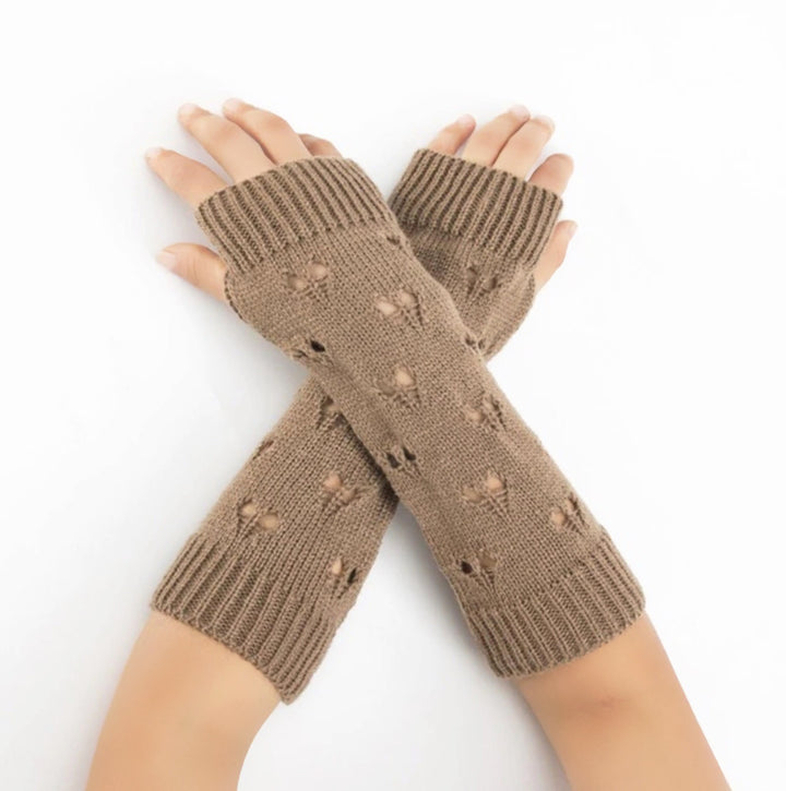 Knitted Arm Warmer Sleeves, Fingerless Thumb Hole Long Sleeves, One size, Y2K Style, Beige