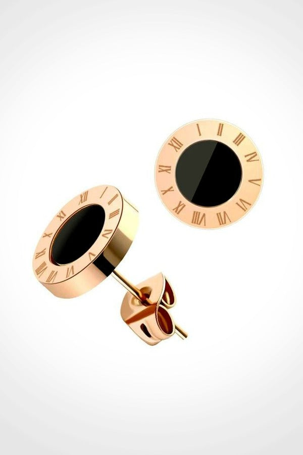 Elegant Roman Numeral Earrings, Rose Gold finish - Hayati London