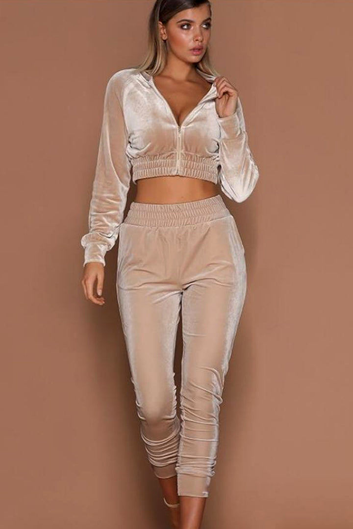 Y2K Shimmery Velour Tracksuit Set, Available in the Colors Peach, Blush Pink & Black