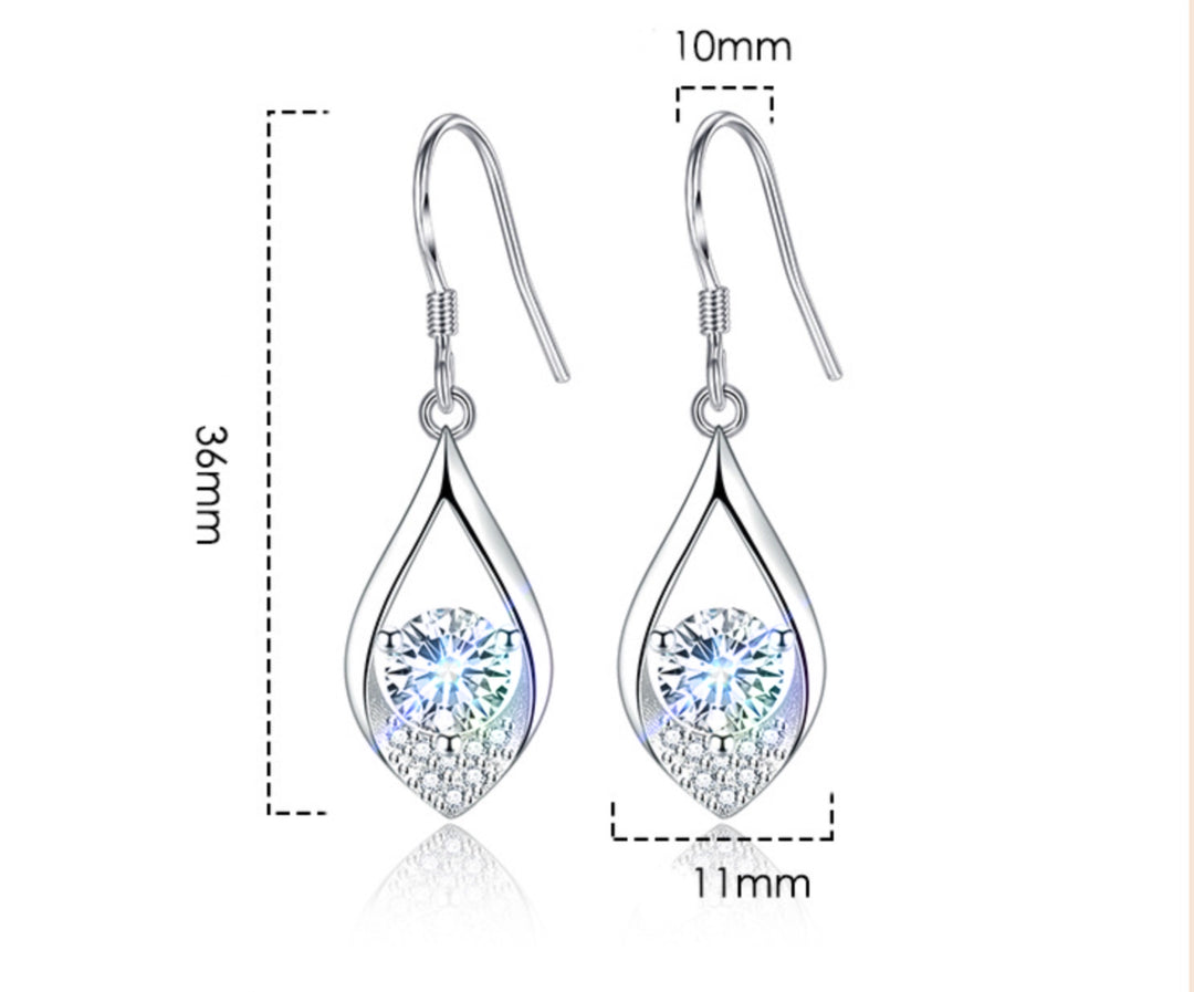 Silver Teardrop Shape Long Cubic Zirconia Crystal Drop Earrings