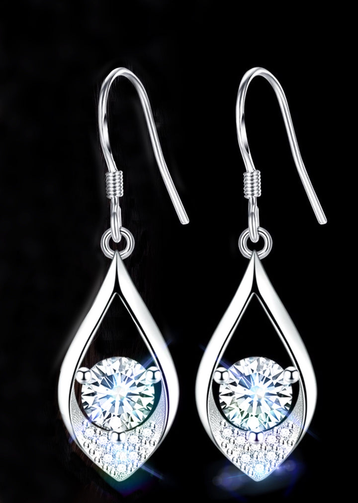 Silver Teardrop Shape Long Cubic Zirconia Crystal Drop Earrings